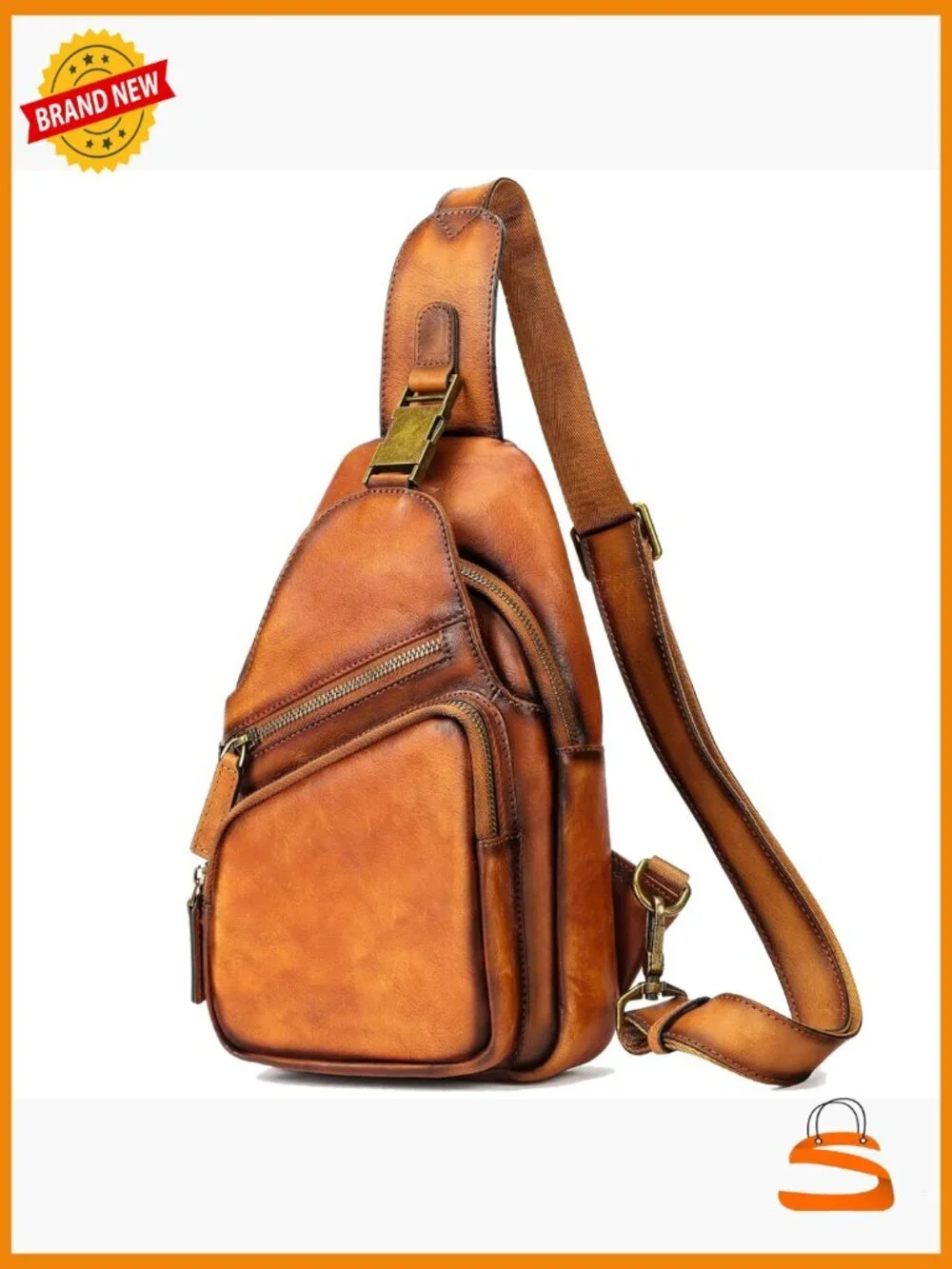 Vintage Genuine Leather Crossbody Sling Bag with Adjustable Strap